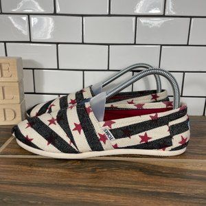 Toms Classic Womens Size 7.5 Shoes Multicolor Stars Stripes Comfort Slip On Flat